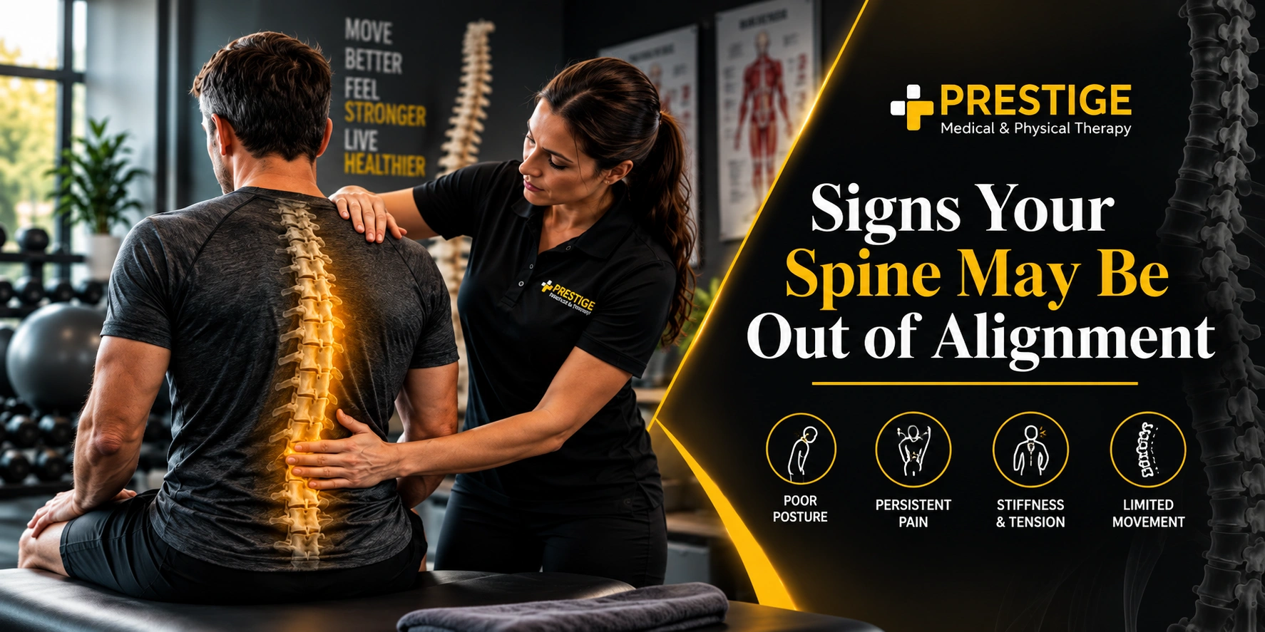 Physical therapist examining a male patient's illuminated spine for signs of spinal misalignment in a clinic.